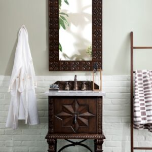 James Martin 150-V26-ANW-3CAR Balmoral 26 Inch Single Vanity Cabinet in Antique Walnut with 3 cm Carrara Marble Top