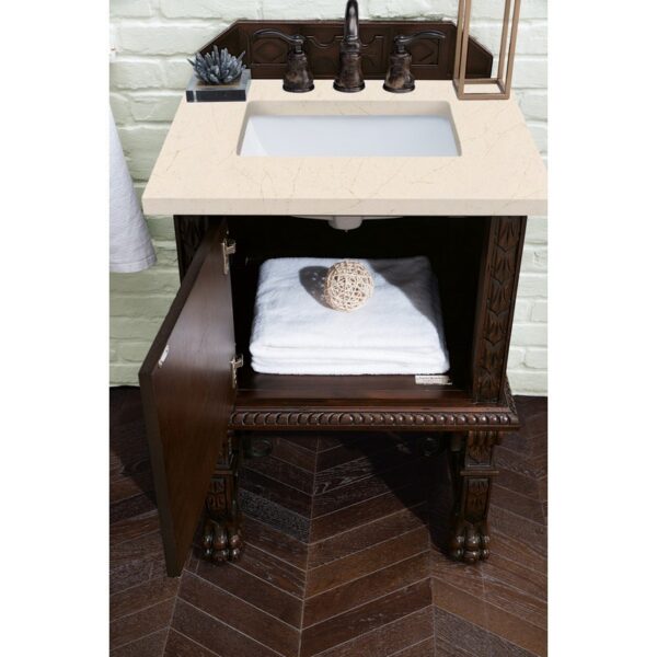 James Martin 150-V26-ANW-3EMR Balmoral 26 Inch Single Vanity Cabinet in Antique Walnut with 3 CM Eternal Marfil Quartz Top