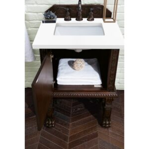 James Martin 150-V26-ANW-3WZ Balmoral 26 Inch Single Vanity Cabinet in Antique Walnut with 3cm White Zeus Quartz Top