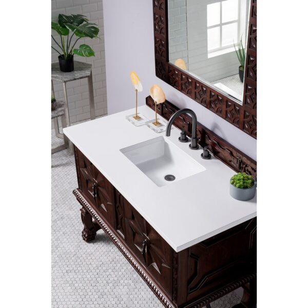 James Martin 150-V48-ANW-3WZ Balmoral 48 Inch Single Vanity Cabinet in Antique Walnut with 3cm White Zeus Quartz Top