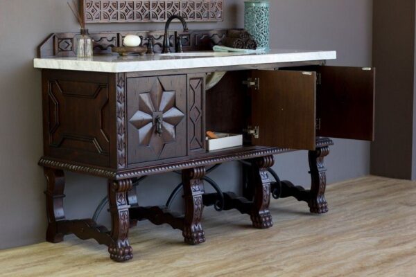 James Martin 150-V60S-ANW-3AF Balmoral 60 Inch Antique Walnut Single Vanity with 3 cm Arctic Fall Solid Surface Top