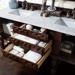 James Martin 150-V72-ANW-3CAR Balmoral 72 Inch Antique Walnut Double Vanity with 3 cm Carrara Marble Top