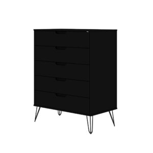 Manhattan Comfort Rockefeller 5-Drawer Tall Dresser with Metal Legs in Black