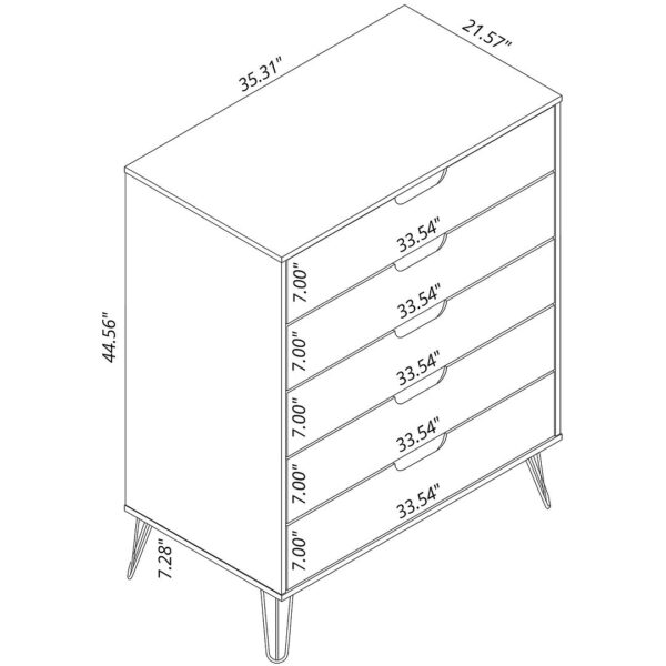 Manhattan Comfort Rockefeller 5-Drawer Tall Dresser with Metal Legs in Off White and Nature