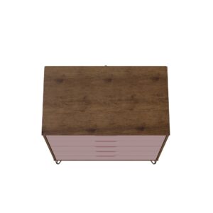 Manhattan Comfort Rockefeller 5-Drawer Tall Dresser with Metal Legs in Nature and Rose Pink