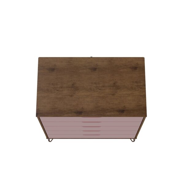 Manhattan Comfort Rockefeller 5-Drawer Tall Dresser with Metal Legs in Nature and Rose Pink