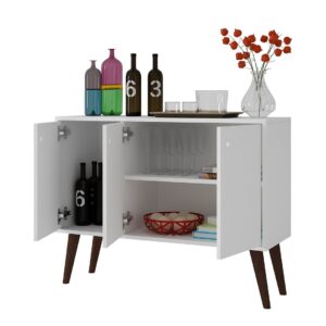 Manhattan Comfort Mid-Century- Modern Bromma 35.43" Sideboard 2.0 with 3 Shelves in White