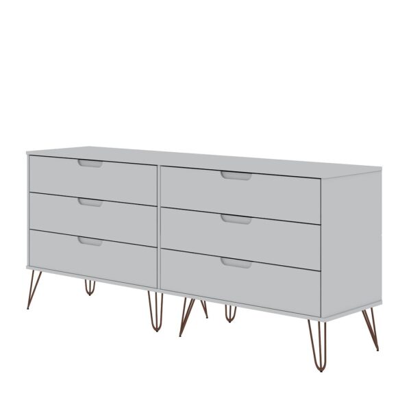 Manhattan Comfort Rockefeller 6-Drawer Double Low Dresser with Metal Legs in White