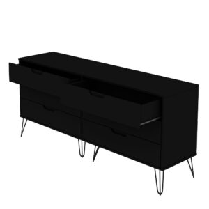 Manhattan Comfort Rockefeller 6-Drawer Double Low Dresser with Metal Legs in Black