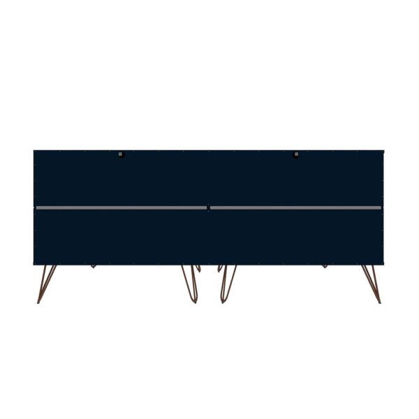 Manhattan Comfort Rockefeller 6-Drawer Double Low Dresser with Metal Legs in Tatiana Midnight Blue