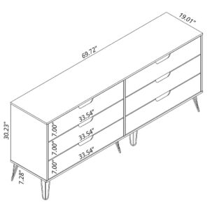 Manhattan Comfort Rockefeller 6-Drawer Double Low Dresser with Metal Legs in Brown