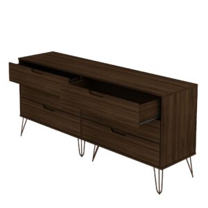 Manhattan Comfort Rockefeller 6-Drawer Double Low Dresser with Metal Legs in Brown