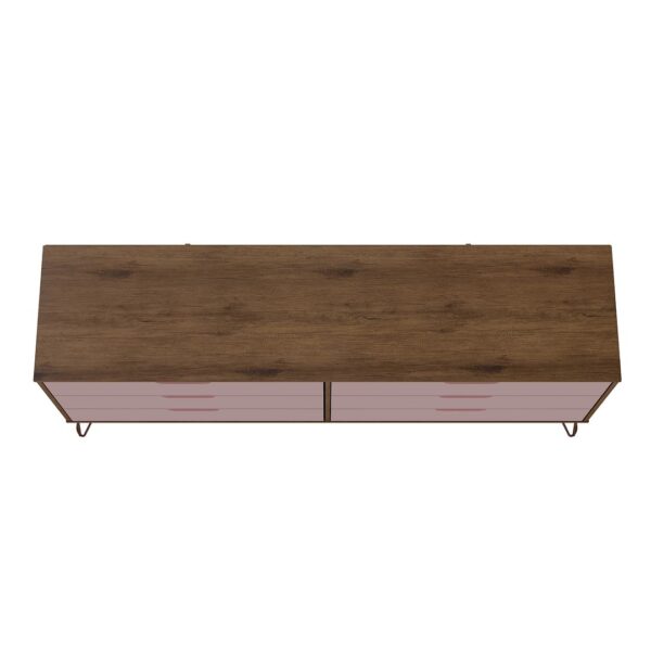 Manhattan Comfort Rockefeller 6-Drawer Double Low Dresser with Metal Legs in Native and Rose Pink