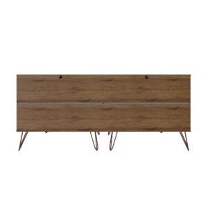 Manhattan Comfort Rockefeller 6-Drawer Double Low Dresser with Metal Legs in Nature and Textured Grey