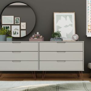 Manhattan Comfort Rockefeller 6-Drawer Double Low Dresser with Metal Legs in Off White