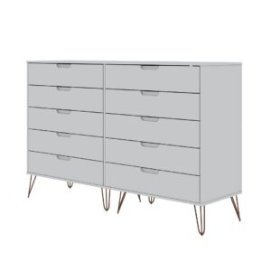 Manhattan Comfort Rockefeller 10-Drawer Double Tall Dresser with Metal Legs in White