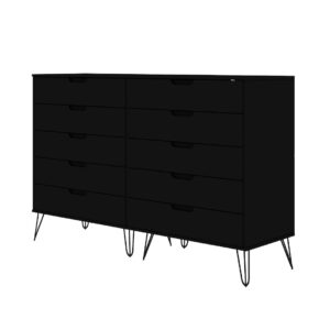 Manhattan Comfort Rockefeller 10-Drawer Double Tall Dresser with Metal Legs in Black