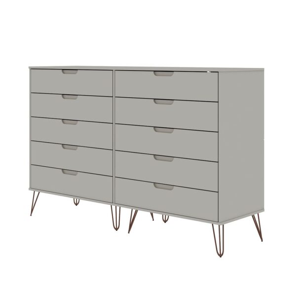 Manhattan Comfort Rockefeller 10-Drawer Double Tall Dresser with Metal Legs in Off White and Nature