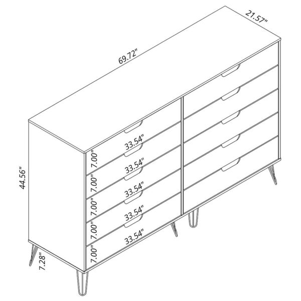 Manhattan Comfort Rockefeller 10-Drawer Double Tall Dresser with Metal Legs in Tatiana Midnight Blue