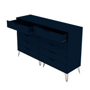 Manhattan Comfort Rockefeller 10-Drawer Double Tall Dresser with Metal Legs in Tatiana Midnight Blue