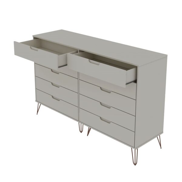 Manhattan Comfort Rockefeller 10-Drawer Double Tall Dresser with Metal Legs in Off White