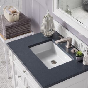 James Martin 157-V30-BW-3CSP Bristol 30 Inch Single Vanity in Bright White with 3 cm Charcoal Soapstone Quartz Top with Sink