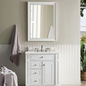 James Martin 157-V30-BW-3ENC Bristol 30 Inch Single Vanity Cabinet with Ethereal Noctis Quartz Top - Bright White