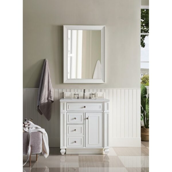 James Martin 157-V30-BW-3ESR Bristol 30 Inch Single Vanity in Bright White with 3 CM Eternal Serena Quartz Top