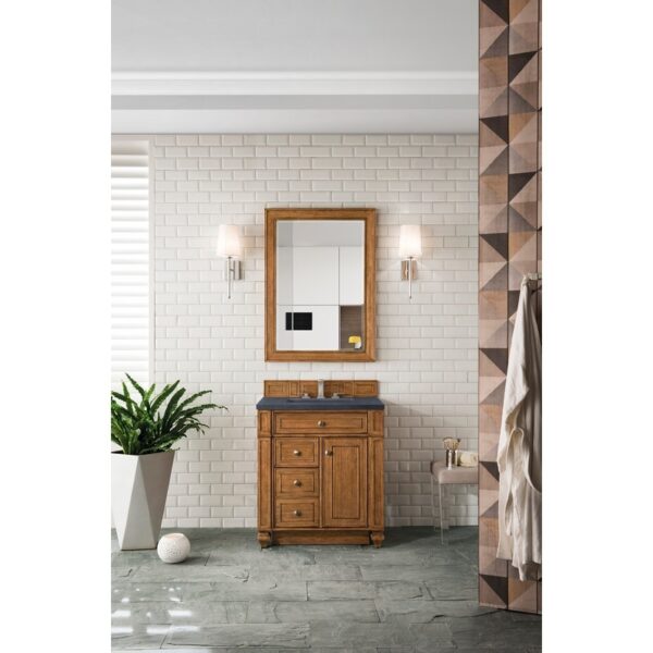 James Martin 157-V30-SBR-3CSP Bristol 30 Inch Single Vanity in Saddle Brown with 3 CM Charcoal Soapstone Quartz Top