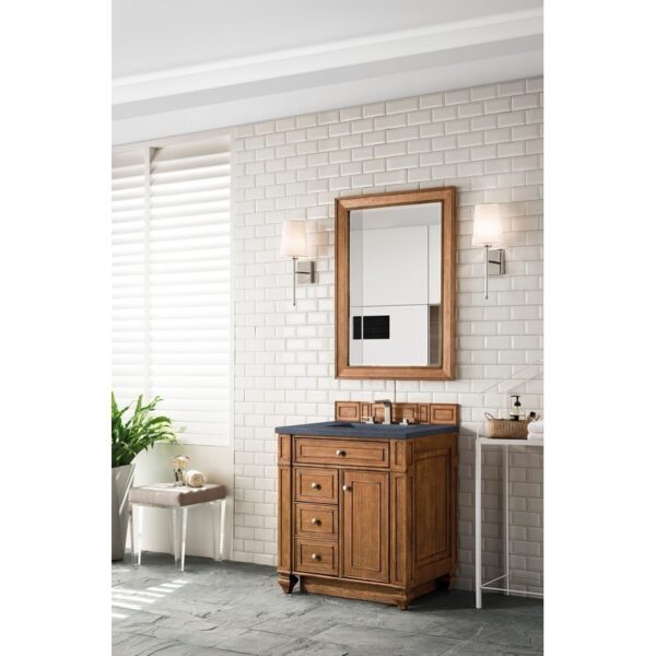 James Martin 157-V30-SBR-3CSP Bristol 30 Inch Single Vanity in Saddle Brown with 3 CM Charcoal Soapstone Quartz Top