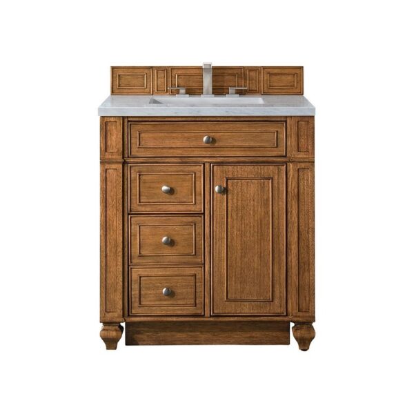 James Martin 157-V30-SBR-3EJP Bristol 30 Inch Single Vanity in Saddle Brown with 3 CM Eternal Jasmine Pearl Quartz Top