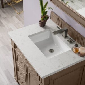 James Martin 157-V30-WW-3EJP Bristol 30 Inch Single Vanity in Whitewashed Walnut with 3 cm Eternal Jasmine Pearl Quartz Top with Sink