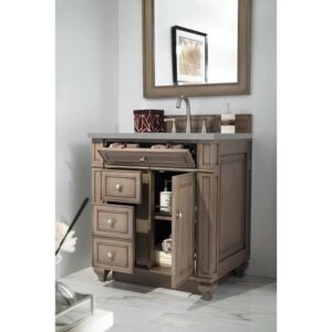 James Martin 157-V30-WW-3ESR Bristol 30 Inch Single Vanity Whitewashed Walnut with 3 CM Eternal Serena Quartz Top