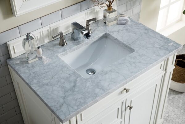 James Martin 157-V36-BW-3CAR Bristol 36 Inch Single Vanity in Bright White with 3 cm Carrara Marble Top