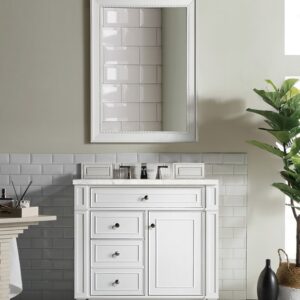 James Martin 157-V36-BW-3EJP Bristol 36 Inch Single Vanity in Bright White with 3 cm Eternal Jasmine Pearl Quartz Top with Sink