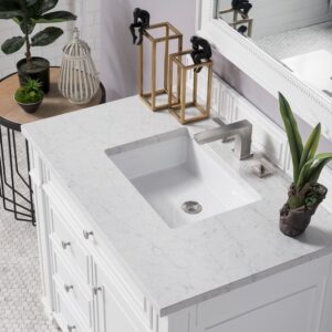 James Martin 157-V36-BW-3EJP Bristol 36 Inch Single Vanity in Bright White with 3 cm Eternal Jasmine Pearl Quartz Top with Sink