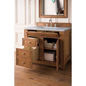 James Martin 157-V36-SBR-3CAR Bristol 36 Inch Single Vanity in Saddle Brown with 3 CM Carrara Marble Top