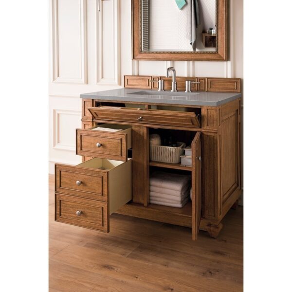 James Martin 157-V36-SBR-3GEX Bristol 36 Inch Single Vanity in Saddle Brown with 3 CM Grey Expo Quartz Top