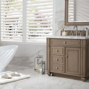 James Martin 157-V36-WW-3AF Bristol 36 Inch Single Vanity in Whitewashed Walnut with 3 cm Arctic Fall Solid Surface Top