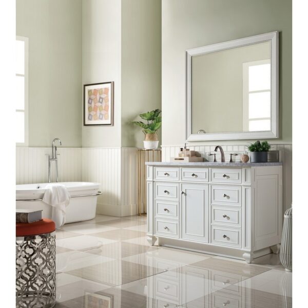 James Martin 157-V48-BW-3CAR Bristol 48 Inch Single Vanity in Bright White with 3 cm Carrara Marble Top