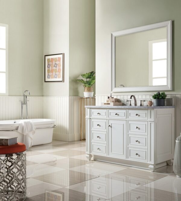 James Martin 157-V48-BW-3CAR Bristol 48 Inch Single Vanity in Bright White with 3 cm Carrara Marble Top