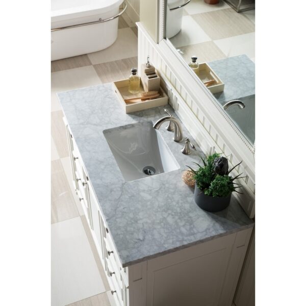 James Martin 157-V48-BW-3CAR Bristol 48 Inch Single Vanity in Bright White with 3 cm Carrara Marble Top