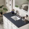 James Martin 157-V48-BW-3CSP Bristol 48 Inch Single Vanity in Bright White with 3 cm Charcoal Soapstone Quartz Top with Sink