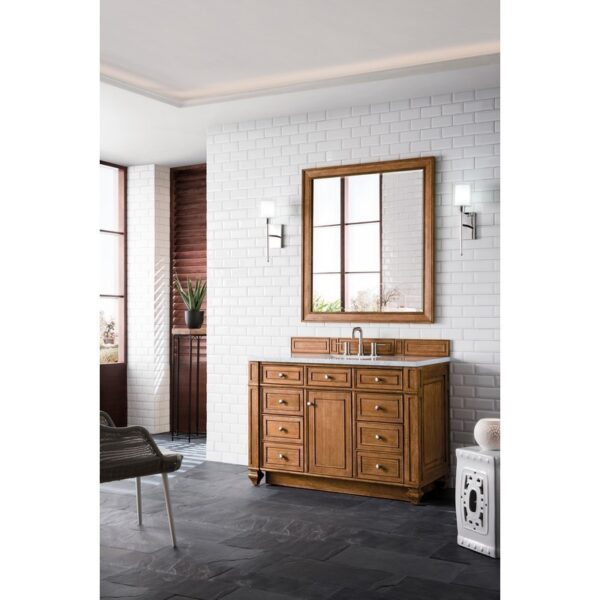 James Martin 157-V48-SBR-3EJP Bristol 48 Inch Single Vanity in Saddle Brown with 3 CM Eternal Jasmine Pearl Quartz Top