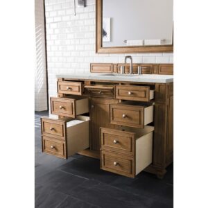 James Martin 157-V48-SBR-3EJP Bristol 48 Inch Single Vanity in Saddle Brown with 3 CM Eternal Jasmine Pearl Quartz Top