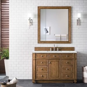 James Martin 157-V48-SBR-3ENC Bristol 48 Inch Single Vanity Cabinet with Ethereal Noctis Quartz Top - Saddle Brown