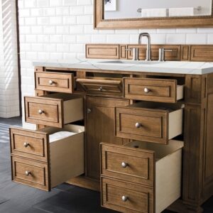 James Martin 157-V48-SBR-3ENC Bristol 48 Inch Single Vanity Cabinet with Ethereal Noctis Quartz Top - Saddle Brown