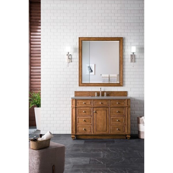 James Martin 157-V48-SBR-3GEX Bristol 48 Inch Single Vanity in Saddle Brown with 3 CM Grey Expo Quartz Top