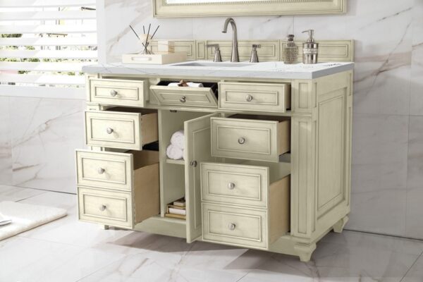 James Martin 157-V48-VV-3ENC Bristol 48 Inch Single Vanity Cabinet with Ethereal Noctis Quartz Top - Vintage Vanilla