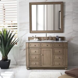 James Martin 157-V48-WW-3CAR Bristol 48 Inch Single Vanity in Whitewashed Walnut with 3 cm Carrara Marble Top